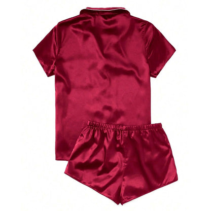 Kaemgyyd Women's Pajama Sets Plus Size Satin Sleepwear Silk Button down Short Sleeve Pj Tops and Shorts 2 Piece Loungewear