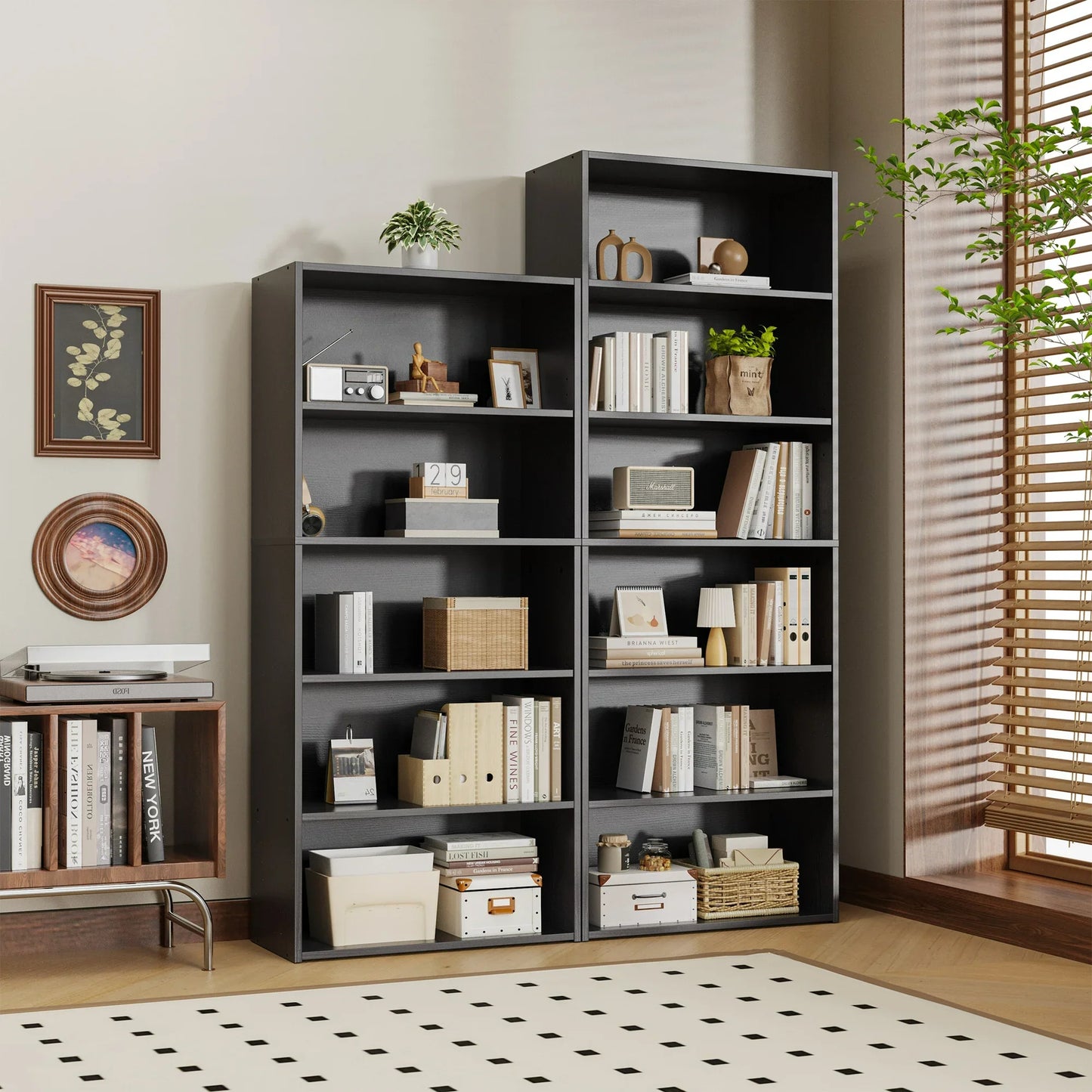 EDX 5 Tier Bookcase Storage, 53 Inch Large Tall Floor Standing Open Bookshelf for Home Office, Living Room, and Bedroom, Black