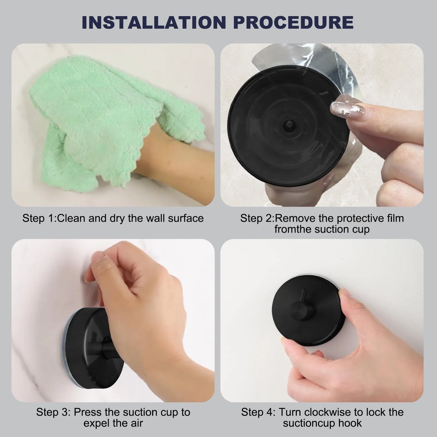 stusgo 4 Pack Towel Hooks Suction Cup Hooks for Bathroom Rustproof No Drill Hooks(Matte Black)