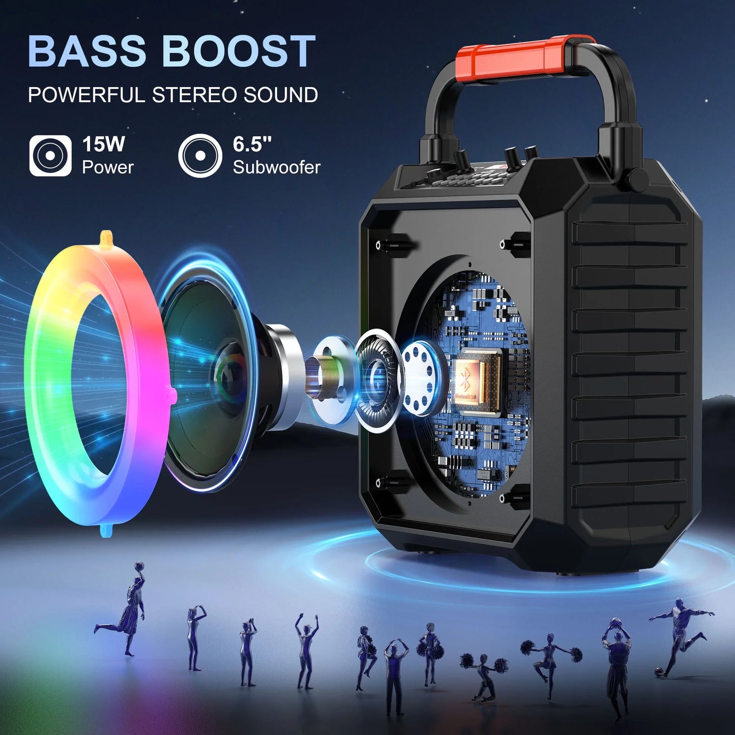 FanFun Karaoke Machine for Adult, Portable Bluetooth Karaoke Speaker with 2 Microphones & RGB Lights for Home Party
