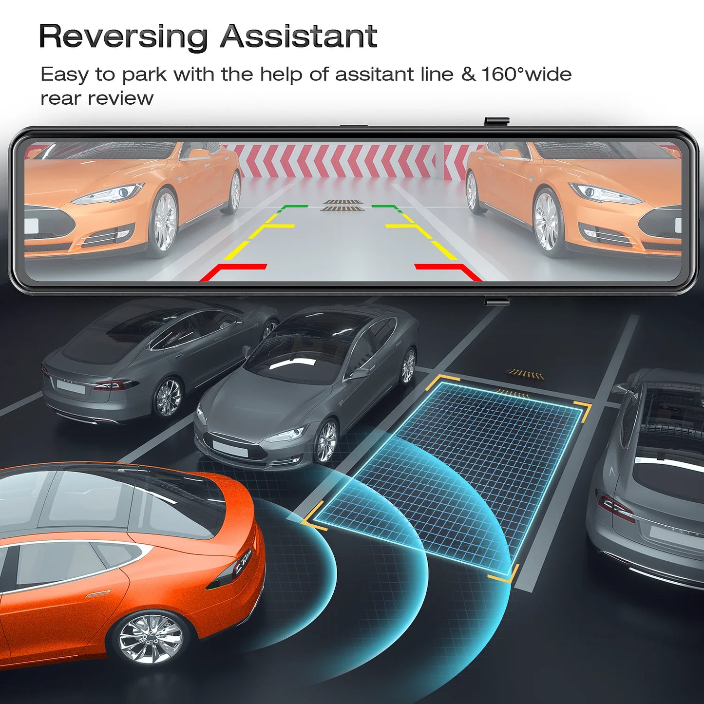 TOGUARD Rear View Mirror Camera, 12" Touch Screen 4K+1080P Front and Rear Dash Cam, Parking Assist, Parking Monitoring, GPS