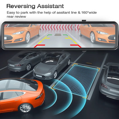 TOGUARD Rear View Mirror Camera, 12" Touch Screen 4K+1080P Front and Rear Dash Cam, Parking Assist, Parking Monitoring, GPS