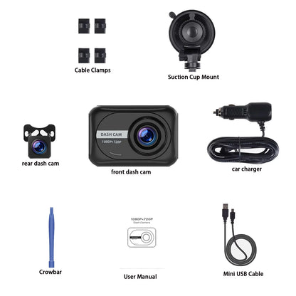 TOGUARD Dash Cam Front and Rear 1080P Full HD Car Camera,2.45 inch Dash Camera with 64GB SD Card, Super Night Vision, Parking Mode, G-Sensor, Loop Recording, WDR