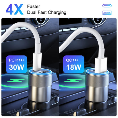 Car Charger, Quick Charging 48W 2-Port USB-C & USB-A Car Power Adapter PD/QC