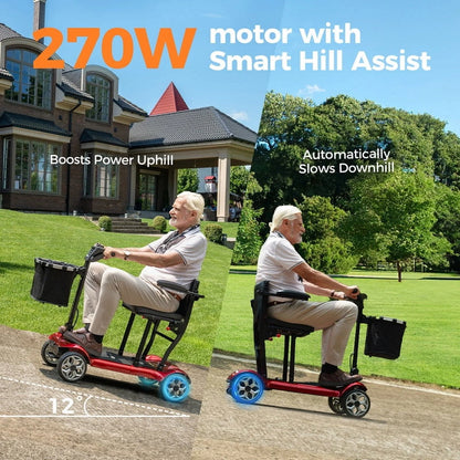 ENGWE 43Lbs Lightweight Mobility Scooter for Seniors,Foldable Electric Wheelchair Available by plane，No installation required，Blue(Dual Battery)