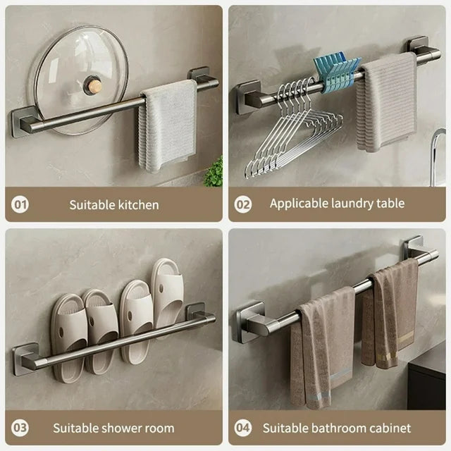 Aiteng 16in Self Adhesive Towel Rack for Bathroom Wall Mounted Towel Holder Storage Rack Bathroom Single Pole Towel Rod