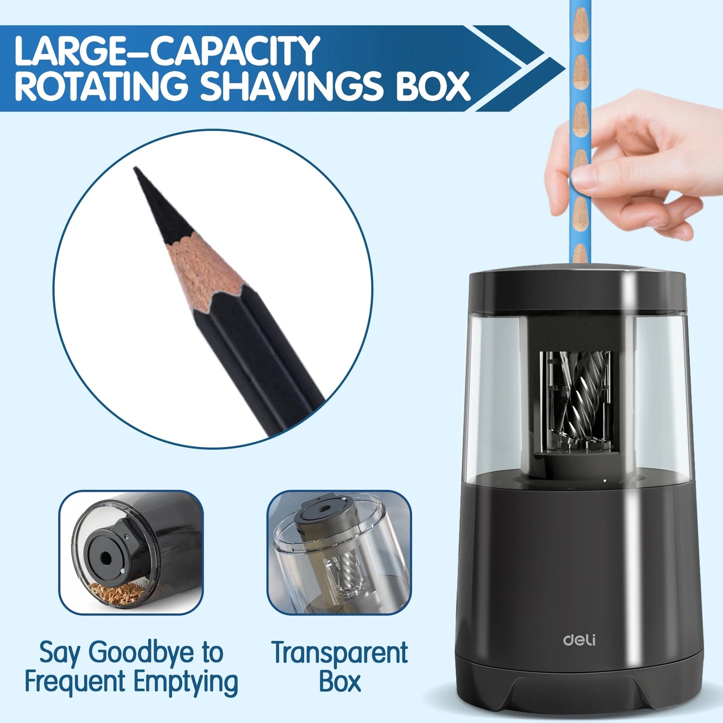 Deli Electric Pencil Sharpener, Automatic Pencil Sharpeners for No.2 Pencils Colored Pencils with Adjustable Thickness & Auto Stop, Office Supplies, Black
