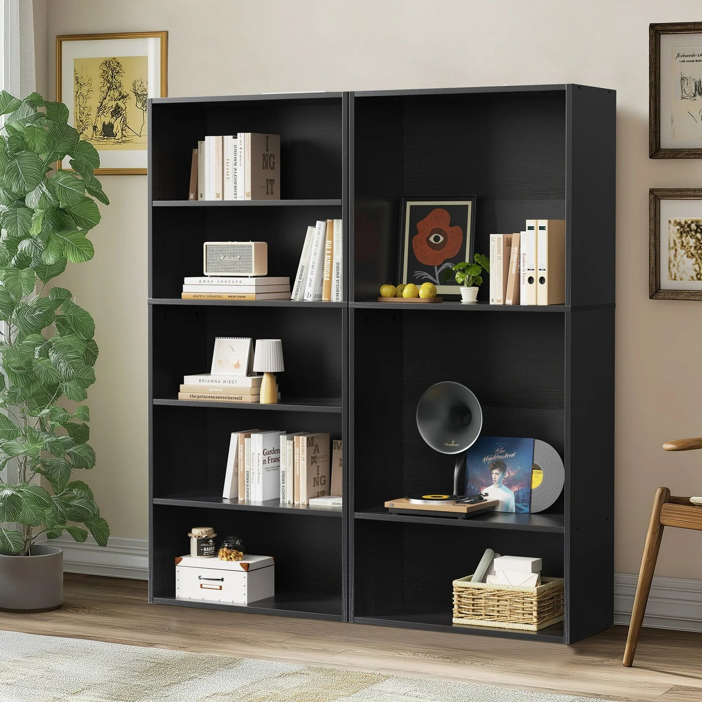 EDX 5 Tier Bookcase Storage, 53 Inch Large Tall Floor Standing Open Bookshelf for Home Office, Living Room, and Bedroom, Black
