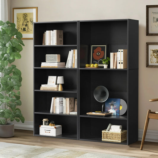 EDX 5 Tier Bookcase Storage, 53 Inch Large Tall Floor Standing Open Bookshelf for Home Office, Living Room, and Bedroom, Black