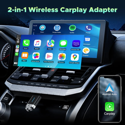Toguard 2 in 1 Wireless Carplay Adapter for Apple Carplay & Android Auto, Adapter for Converts Wired to for Cars, 5.8GHz WiFi, Plug & Play, iOS 10+ & Android 12+, Bluetooth, Black