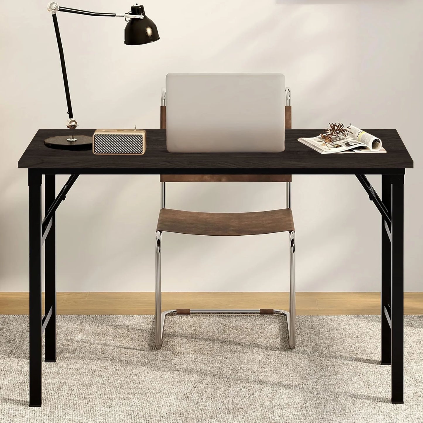 HYEASTR 39.4" Folding Desk Writing Computer Desk for Home Office, Portable No-Assembly Study Office Desk Foldable Laptop Table for Small Spaces - Black Walnut