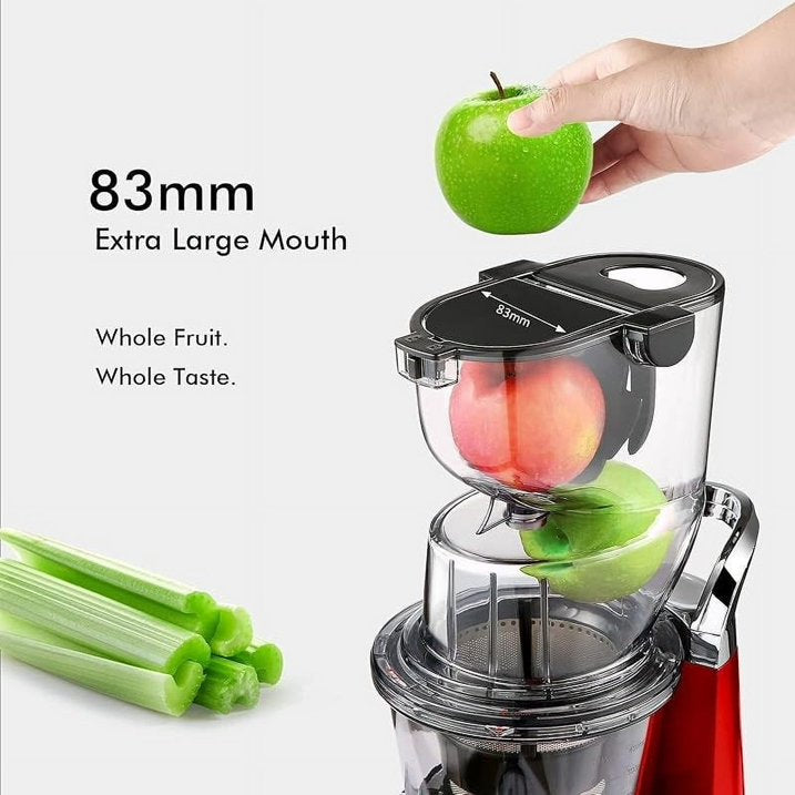 SiFENE 250W Cold Press Juicer Machine, 83mm Large Dual Mouth, High Yield, Easy to Clean, Red