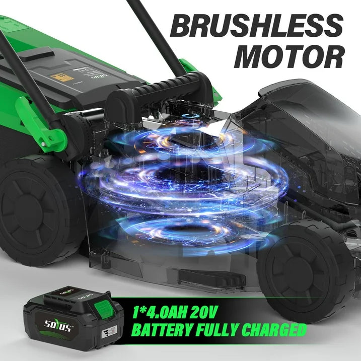 SOYUS Electric Lawn Mower Cordless, 13 Inch 20V Lawn Mowers with Brushless Motor, 5-Position Height Adjustment, 4.0Ah Batteries & Charger Included