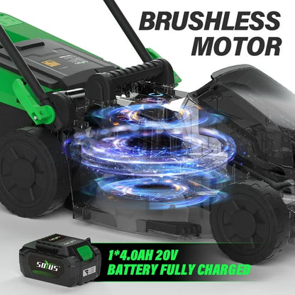 SOYUS Electric Lawn Mower Cordless, 13 Inch 20V Lawn Mowers with Brushless Motor, 5-Position Height Adjustment, 4.0Ah Batteries & Charger Included