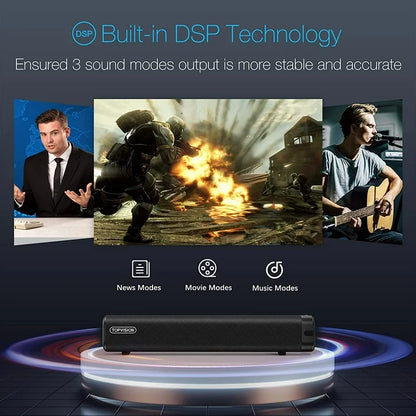 TOPVISION Sound Bar for TV, Soundbar with Subwoofer, Wired  Wireless Bluetooth 5.0 3D Surround Speakers, Optical/AUX/RCA/USB Connection, Wall Mountable, Remote Control