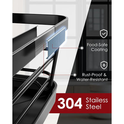 Dish Drying Rack - Stainless Steel Dish Rack with Drainboard for Kitchen Counter and Sink, Large, Black