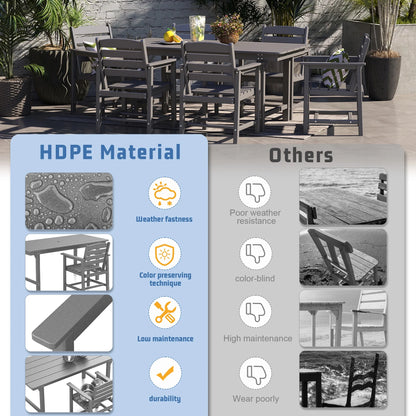 FOOWIN 7-Piece Patio Dining Set, HDPE All-Weather Outdoor Furniture with 6 Chairs and 1 Table, Grey