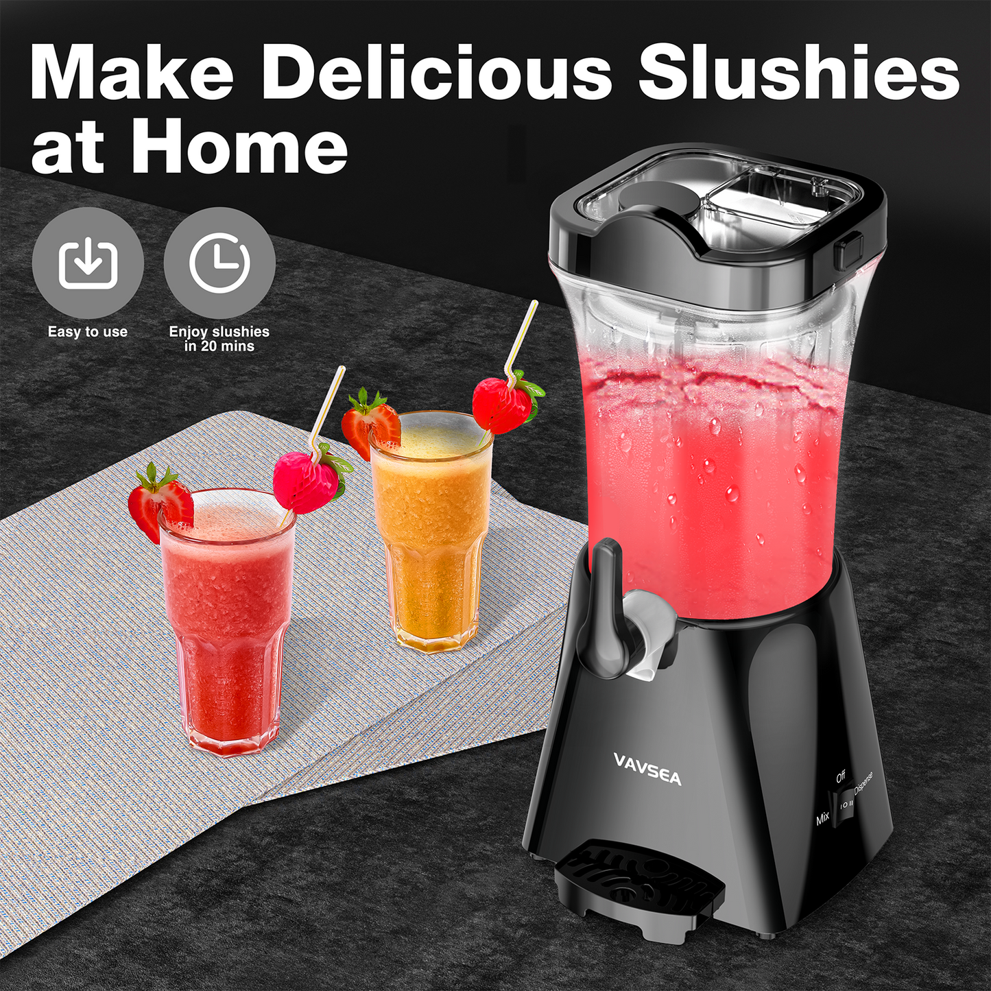 Slushie Machine, Slushy Maker for Home, Frozen Drink Maker for Smoothie, Ice Cold Slush for Kids, Black