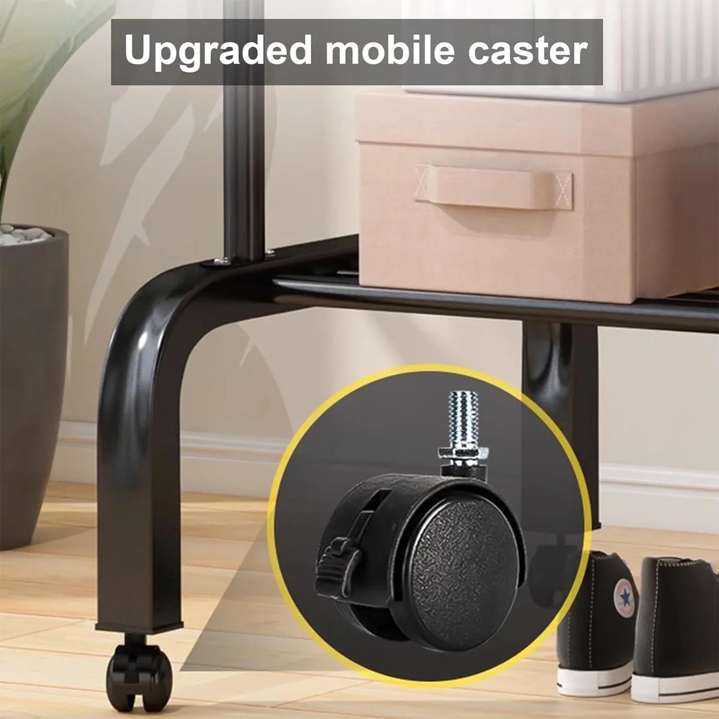 SUSUZI Double Rods Garment Rack with Wheels Freestanding Clothing Rack, Black