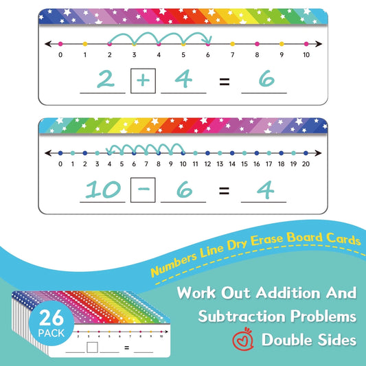 VUSIGN 26 Pack Double Sided Number Line Dry Erase Boards, 0-10 on One Side, 0-20 on Other Reusable Math Whiteboards for Kids, Students, Classrooms & Home Learning