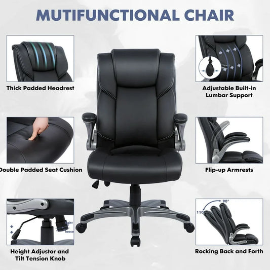 Colamy High Back Executive Office Chair Home Computer Desk Leather Chair Adjustable Tilt Lock Black
