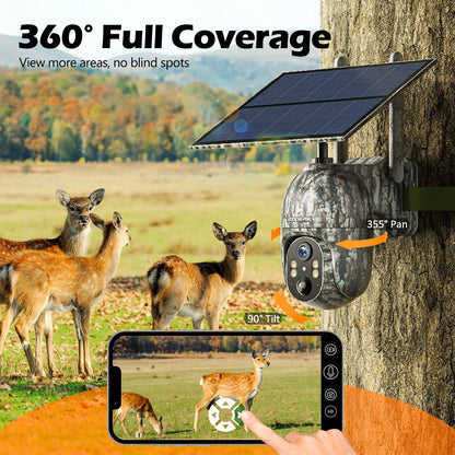 CAMPARK 4G LTE Cellular Trail Camera Wireless 2.5K Pan Tilt Solar Powered Hunting Game Camera Color Night Vision 360 Full View Waterproof IP66 Motion Alert for Outdoor Wildlife Monitoring