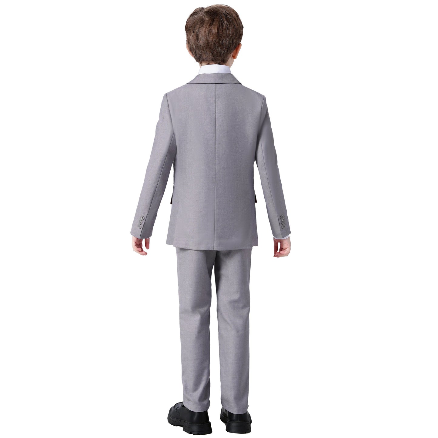 Wehilion Boys Suits 5 Piece Set Slim Fit Grey Kids Wedding Outfit Boys Dresswear Up Size 10 (Toddler, Little Boys, Big Boys)