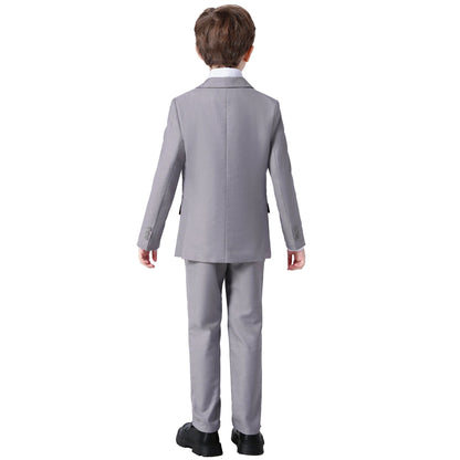 Wehilion Boys Suits 5 Piece Set Slim Fit Grey Kids Wedding Outfit Boys Dresswear Up Size 10 (Toddler, Little Boys, Big Boys)