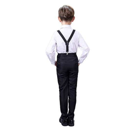 Wehilion Boys Suits 4 Pieces Baby Suits Wedding Party Suit Set Little Gentleman Waistcoat Prom Tuxedo Dress suit Outerwear Party Shirt+Tie+Pants+braces Outfits Clothes Set for Kids Black