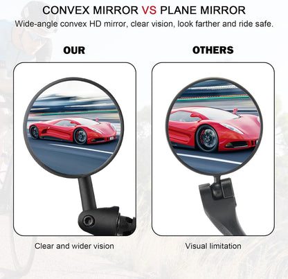 2 Pack Bike Mirrors, Adjustable Rotatable Rear View Glass Convex Mirrors, Handlebar End Rear View Mirrors for Mountain Road Bike Bicycle