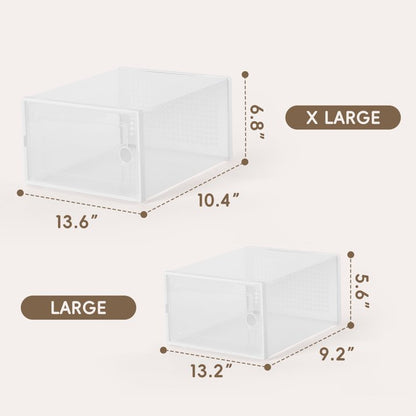 VUSIGN 12 Pack Large Shoe Storage Box, Clear Plastic Stackable Shoe Organizer for Closet, Space Saving Foldable Shoe Rack Sneaker Container Bin Holder