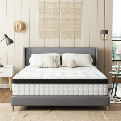 Tvdfgts 12 inch Queen Mattress,Cooling Gel Memory Foam Mattress in a Box，Individual Pocket Spring Hybrid Mattress with Pressure Relief & Motion Isolation,Soft and Comfort,Medium-Firm,CertiPUR-US