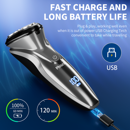Cordless Electric Razor for Men - Precision Shavers for Man for Beard/Nose/Sideburns, Wet & Dry Razors with Pop-Up Trimmer, USB Plug-and-Play, LED Display，IPX7 Waterproof, Black