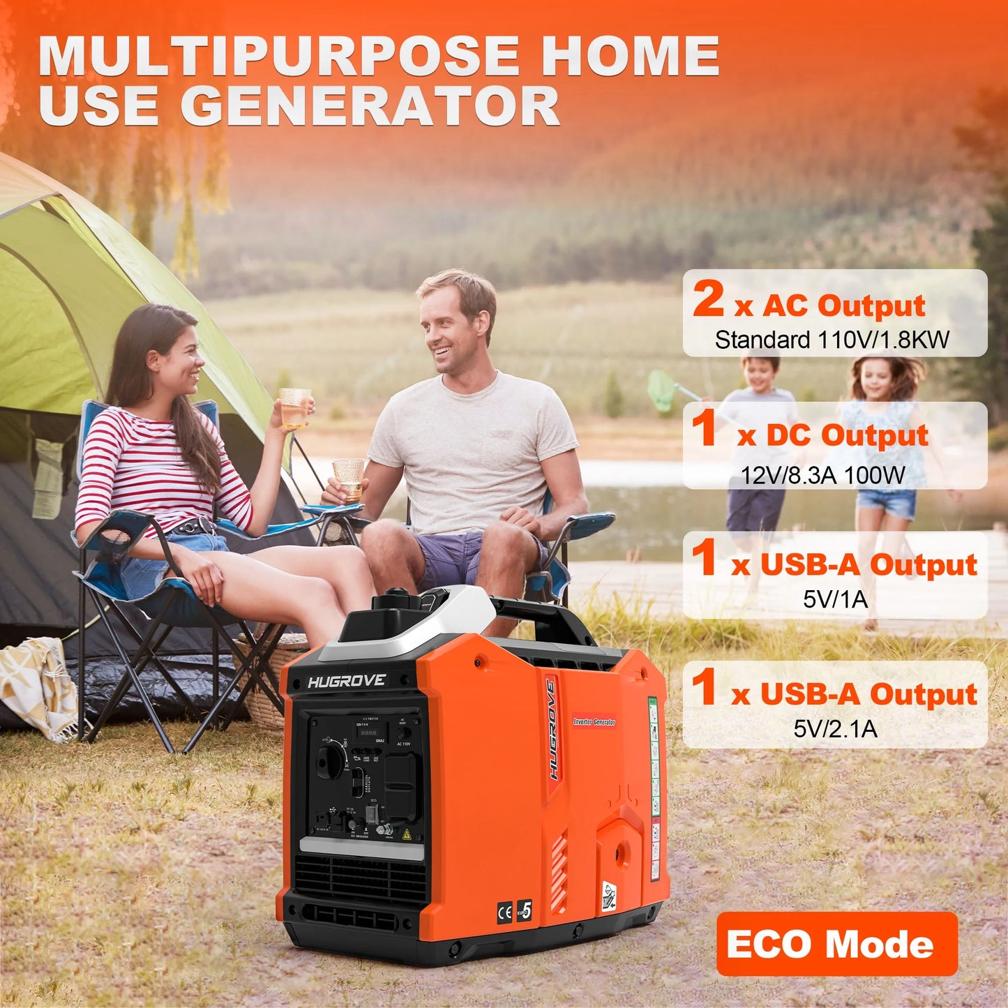 Inverter Generator for Home Use, 2200W Portable Generator 22''L Small Size, Super Quiet Gas Generator for RV Camping