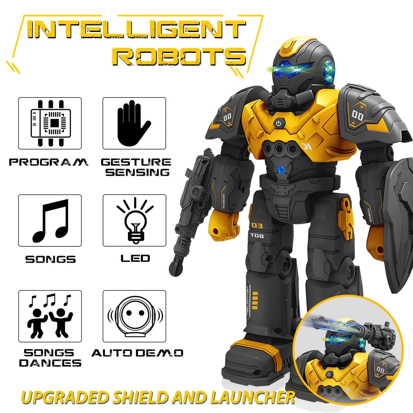 JUGAAD LIFE RC Robot Toys for Kids, Smart Remote Control Robot with Talking, Singing, Dancing, Programmable Interactive Gesture Sensing, Gifts for Boys Girls Age 3 4 5 6 7 8-12 Years Old (Yellow)