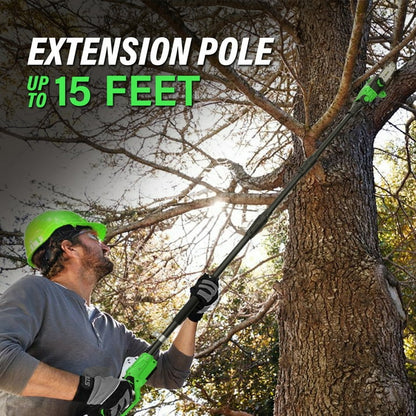 SOYUS Pole Saw 8-Inch Cordless, 15-Foot Max Reach Electric Pole Saw for Tree Trimming, 16ft/s Speed, Auto Oiling, Multi-Angle Pole Chainsaw with 2.0Ah Battery & Charger