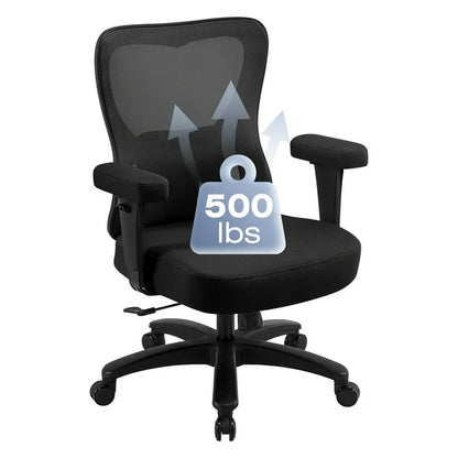 Ergonomic Office Chair, Mesh Desk Chair with Wide Thick Seat Cushion, Oversize Home Desk Chair with Adjustable 2D Headrest, Lumbar Support  Armrests for Work  Gaming,Black