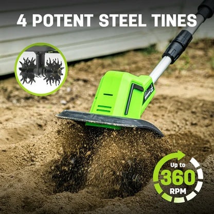Steelite 21V Cordless Tiller Cultivator,9-Inch Electric Garden Tiller, 360RPM Battery Powered Garden Cultivator,Lightweight Rototiller and Tiller for Gardening, 2 ×2.0Ah Batteries & Charger Included