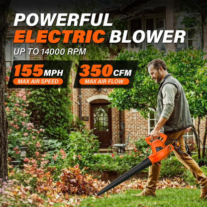MAXLANDER Leaf Blower Corded, 7-AMP 350CFM/155MPH Electric Leaf Blower, Lightweight Handheld Small Leaf Blowers for Lawn Care