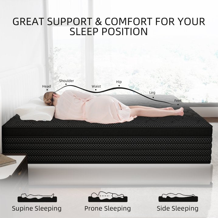 Queen Mattress,Yilicy 12 inch Hybrid Mattress in a Box with Memory Foam and Pocket Spring, Breathable Construction, Medium