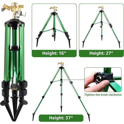 TOPHDY Heavy Duty Brass In-Ground Impact Sprinkler, PlugTripod Base, 360 Degree, 0-43 Feet Large Area Coverage, Adjustable Height 16-37 Inches, Suitable For Lawns, Patios