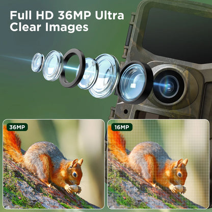 CAMPARK Trail Camera 2K 36MP Game Camera with Infrared Night Vision Waterproof 65FT Motion Activated Wildlife Scouting Hunting Deer Trail Cam with 120 Wide Angle Lens 2.0"LCD