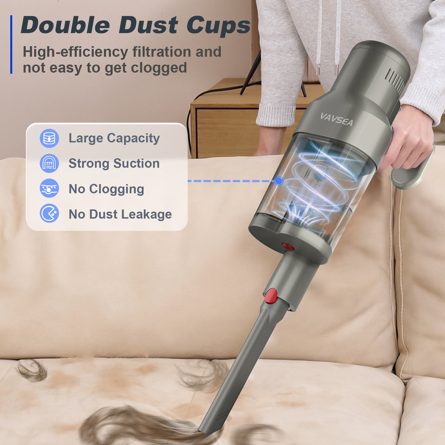 Cordless Vacuum Cleaner, 6-in-1 Stick Vacuum Cleaner with Double Dust Cup, Lightweight Rechargeable Vacuum with 450W Brushless Motor for Home Hard Floor Carpet Pet Hair, New