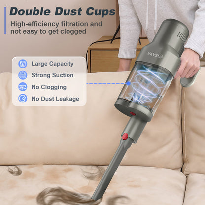 Cordless Vacuum Cleaner, 6-in-1 Stick Vacuum Cleaner with Double Dust Cup, Lightweight Rechargeable Vacuum with 450W Brushless Motor for Home Hard Floor Carpet Pet Hair, New