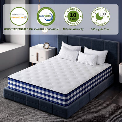 JYYA88BB Full Size Mattress, 10 inch Cooling Gel Memory Foam Hybrid Mattress in a Box,Medium