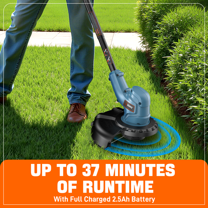 SENIX 20V 10 Cordless Weed Eater, Grass Trimmer, Rotating Split Shaft, Angle adjust Assistant Grip, Auto Line Feed w/ 2.0Ah Battery  Charger, GTX2 L