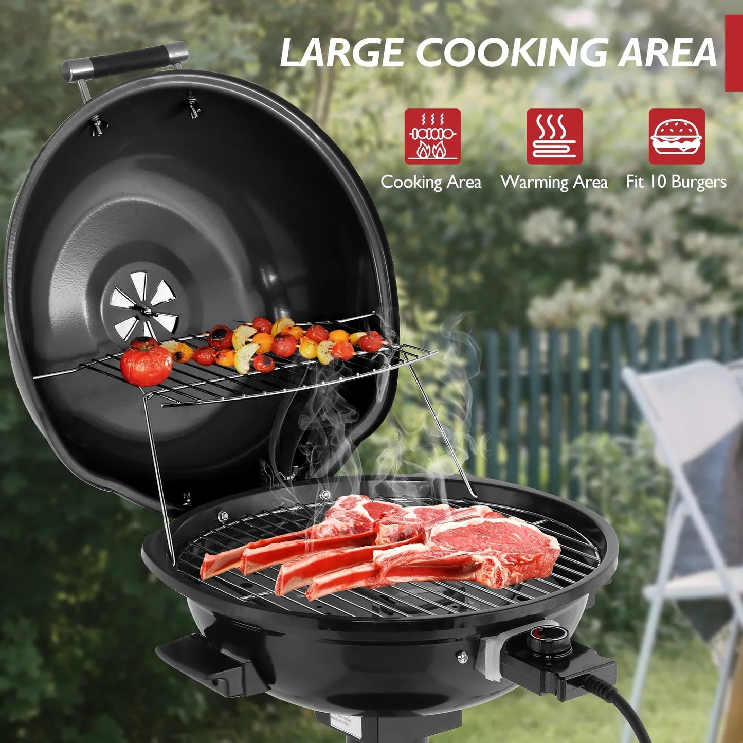 Zintown Grill Electric Grill Outdoor Standing Barbeque Grill Adjustable Temperature Control for Patio Backyad Black