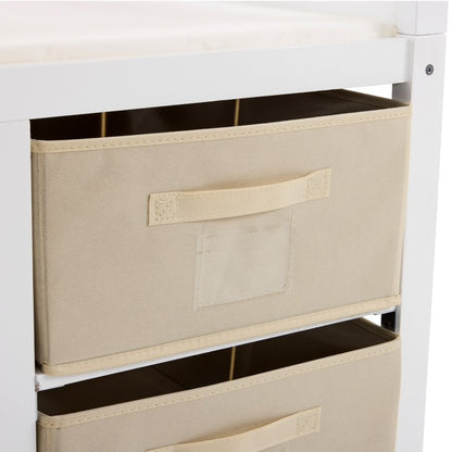 HSUNNS Diaper Changing Table, Wooden Infant Changing Table Dresser with Removable Top, 3 Fabric Drawers and Fabric Bag, Baby Changing Station for Nursery, White