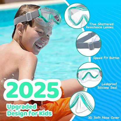 Kids Swim Goggles with Nose Cover, Diving Mask Elastic Fabric Strap Anti Fog Anti Shattered Lens Anti-scratch Anti-fog Swim Mask for Kid Children Swimming Goggles 3-14
