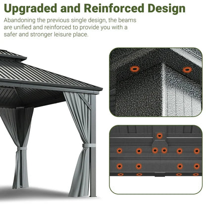 NETAJE 10x12 FT Hardtop Gazebo, Heavy Duty Gazebo with Aluminum Frame, Galvanized Steel Double Roof & Mosquito Net for Garden, Patio, Grey